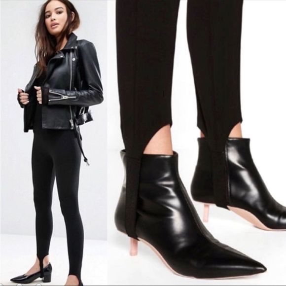 ZARA High Waisted Ponte Black Stirrup Leggings Front Seam || size Small - Picture 1 of 10